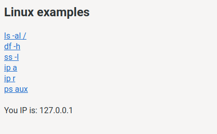 Linux Examples main page with commands